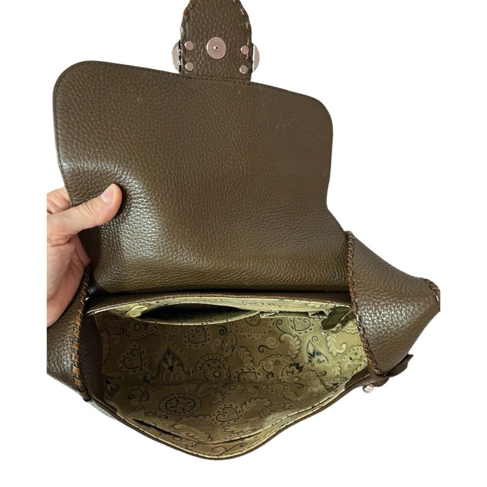 BRIGHTON Shoulder Bag Purse “Tough Collection” Leather Flap Front Logo Brown - Picture 5 of 11